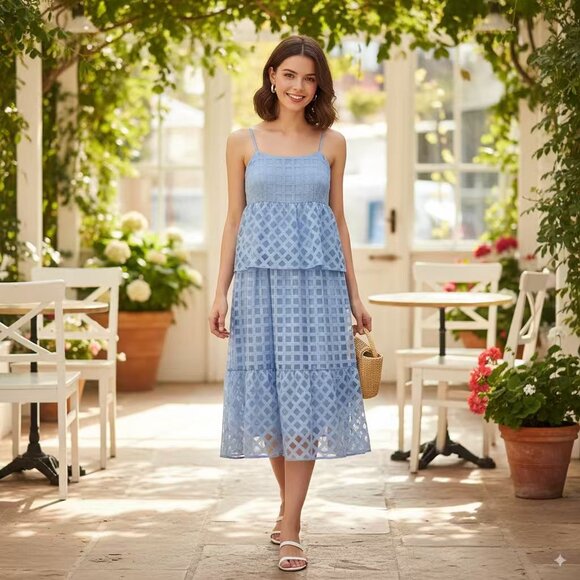 NWT Lost + Wander High Tide Midi Dress in Baby Blue One Size - Picture 1 of 8